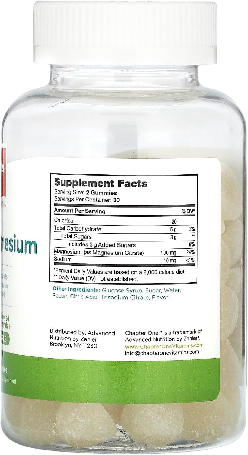 Chapter One Magnesium Gummies - Supports Calm for Kids - Chewable Magnesium Supplement Gummies to Support Muscle Function - Kosher, Dairy-Free & Gluten-Free - Apple, 60 Count